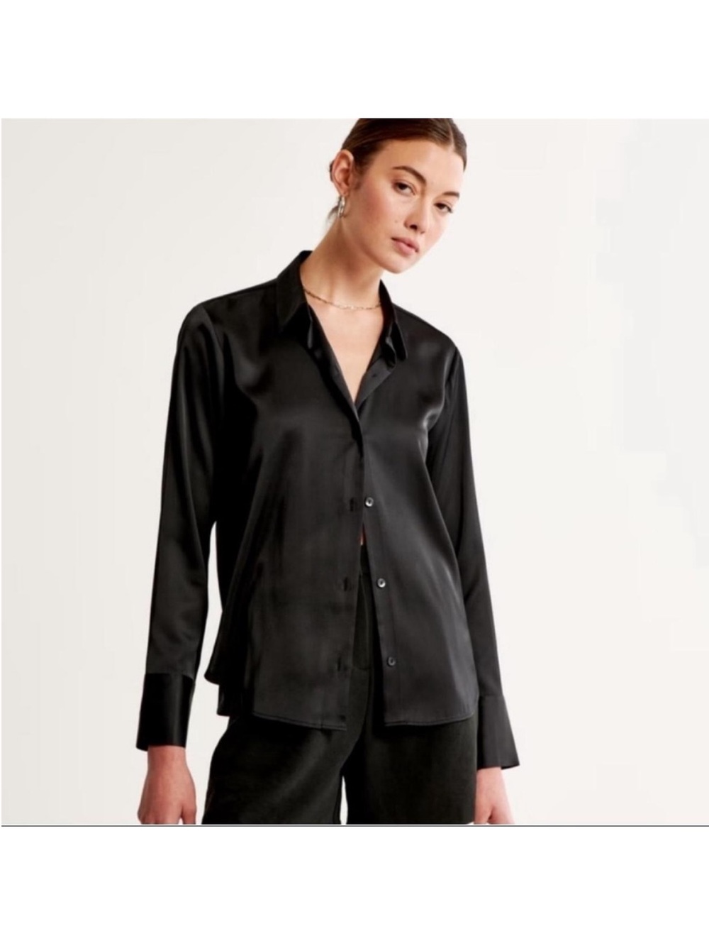 Abercrombie & Fitch Black Satin Button-Down Shirt